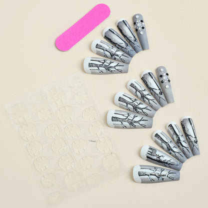 Fashionable Press-On Nail Art Set with Elegant Winter Tree Design Acalora