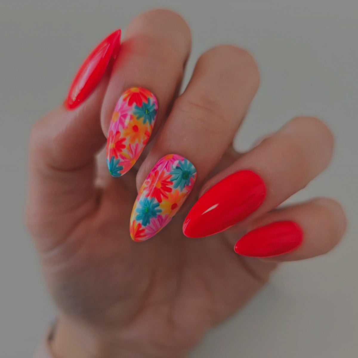 Artistic Summer Floral Acrylic Nail Art Acalora