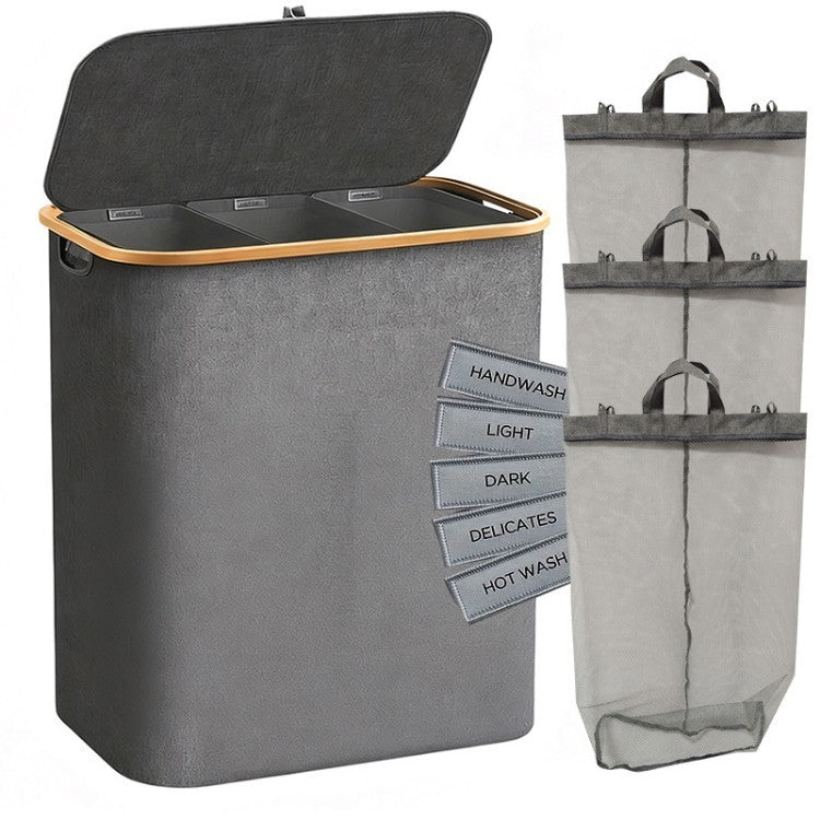 Laundry separation system with bamboo lid and multiple compartments Acalora