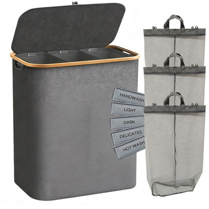 Laundry separation system with bamboo lid and multiple compartments Acalora