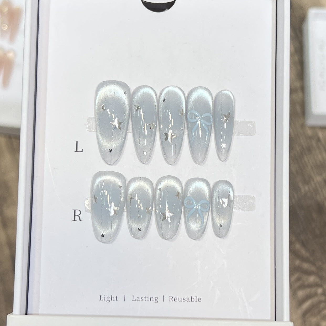 Decorative Stiletto Press-On Nail Set with Star and Bow Accents Acalora