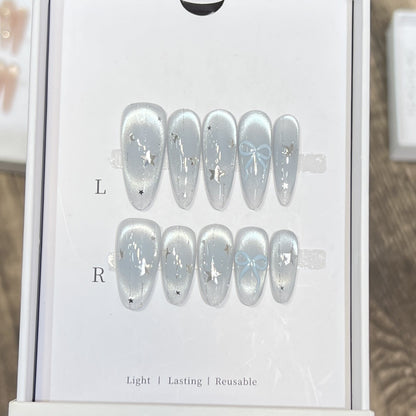 Decorative Stiletto Press-On Nail Set with Star and Bow Accents Acalora
