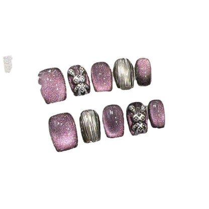 Glamorous Press-On Nail Art Set with Elegant Metallic Accents Acalora