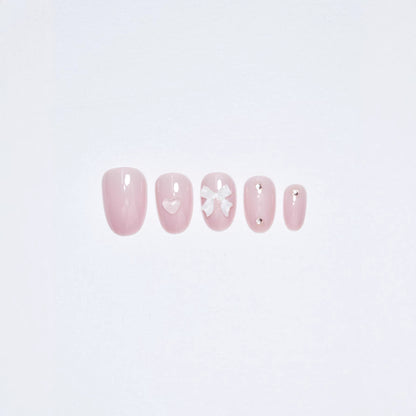 Artistic Press-On Nail Set with Elegant Bow Accents Acalora