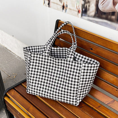 Stylish Checked Utility Tote Bag Acalora