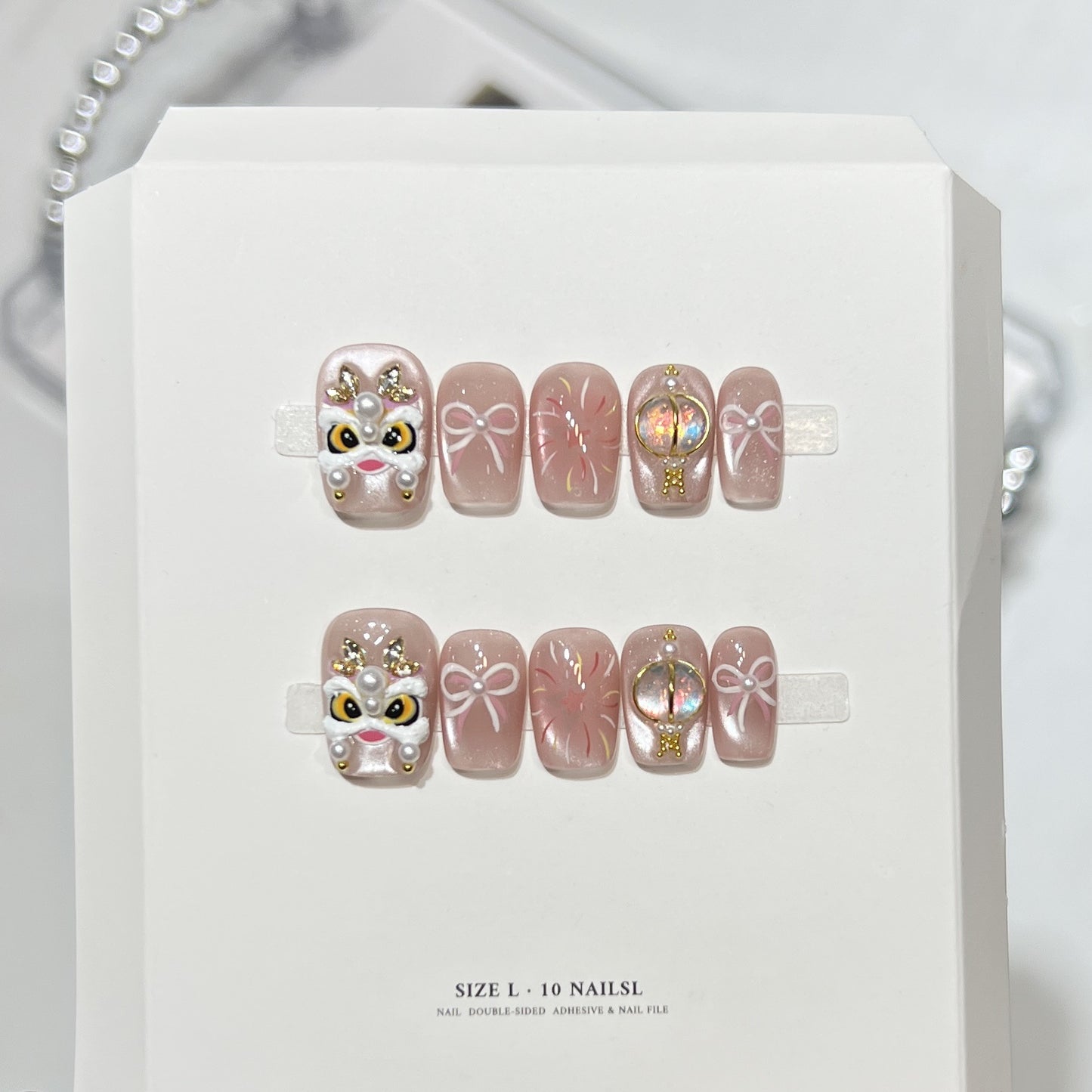 Premium Press-On Nail Art Set with Elegant Heart & Leaf Design Acalora