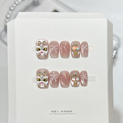 Premium Press-On Nail Art Set with Elegant Heart & Leaf Design Acalora