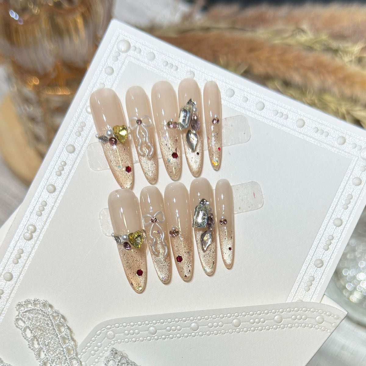 Decorative Stiletto Nail Art Set with Gem Accents Acalora