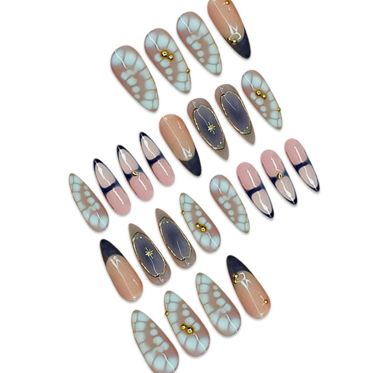 Premium Artistic Stiletto Press-On Nails with Gold Accents Acalora