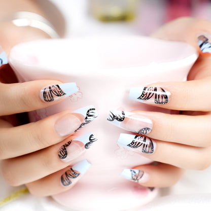 Artistic Long Coffin Press-On Nails with Butterfly Design Acalora