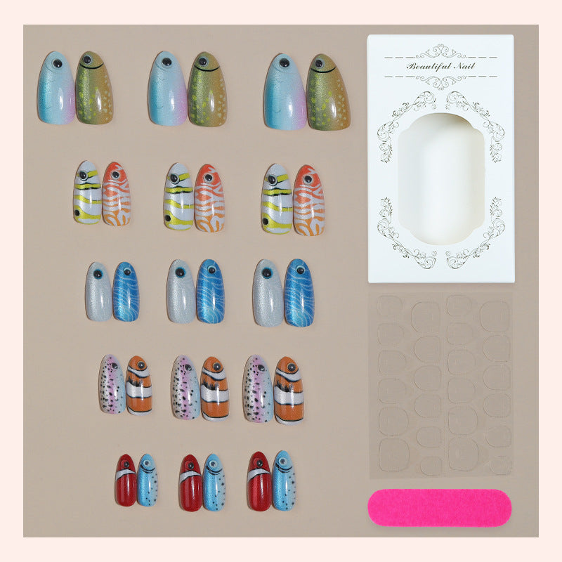 Creative Press-On Nail Art Set with Colorful Fish Designs Acalora