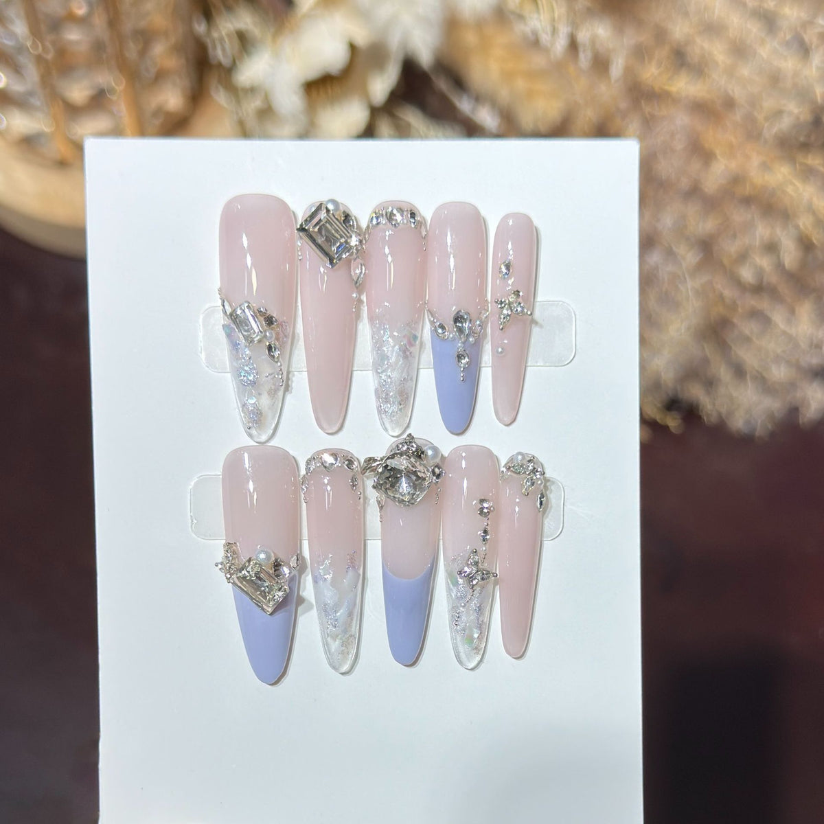 Elegant Stiletto Press-On Nail Art Set with Rhinestone Embellishments Acalora