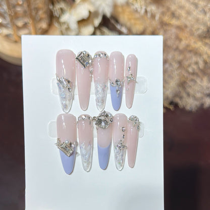 Elegant Stiletto Press-On Nail Art Set with Rhinestone Embellishments Acalora