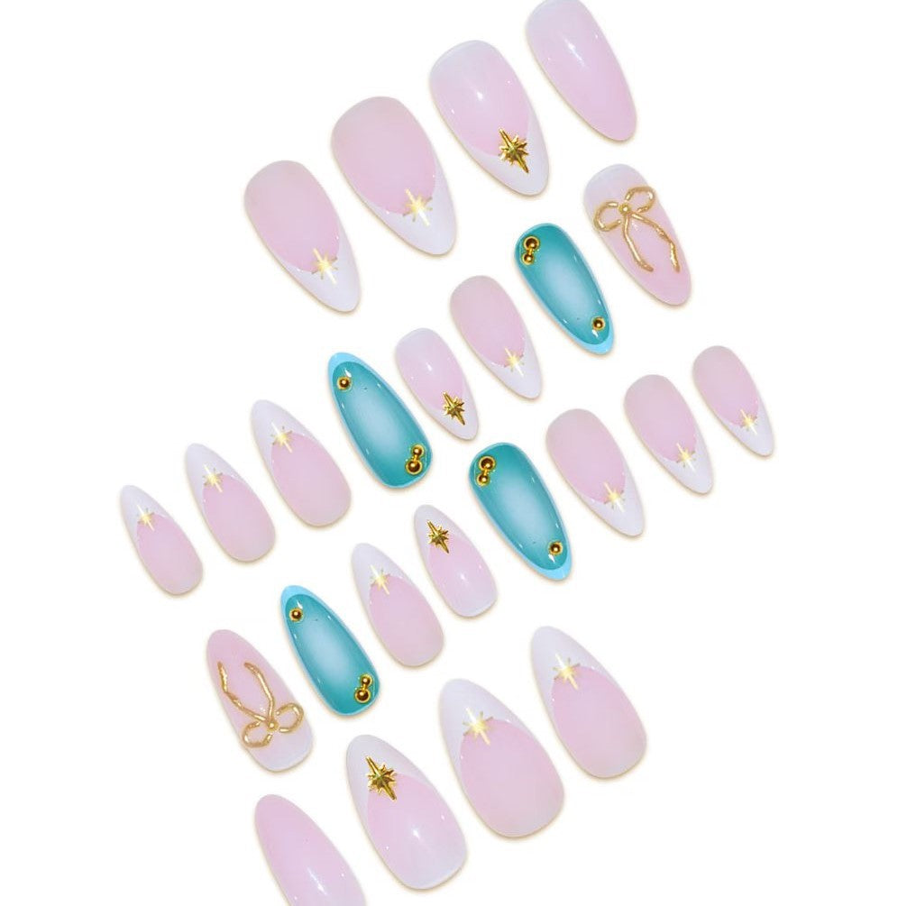 Artistic Stiletto Nail Art Set with Gold Accents Acalora