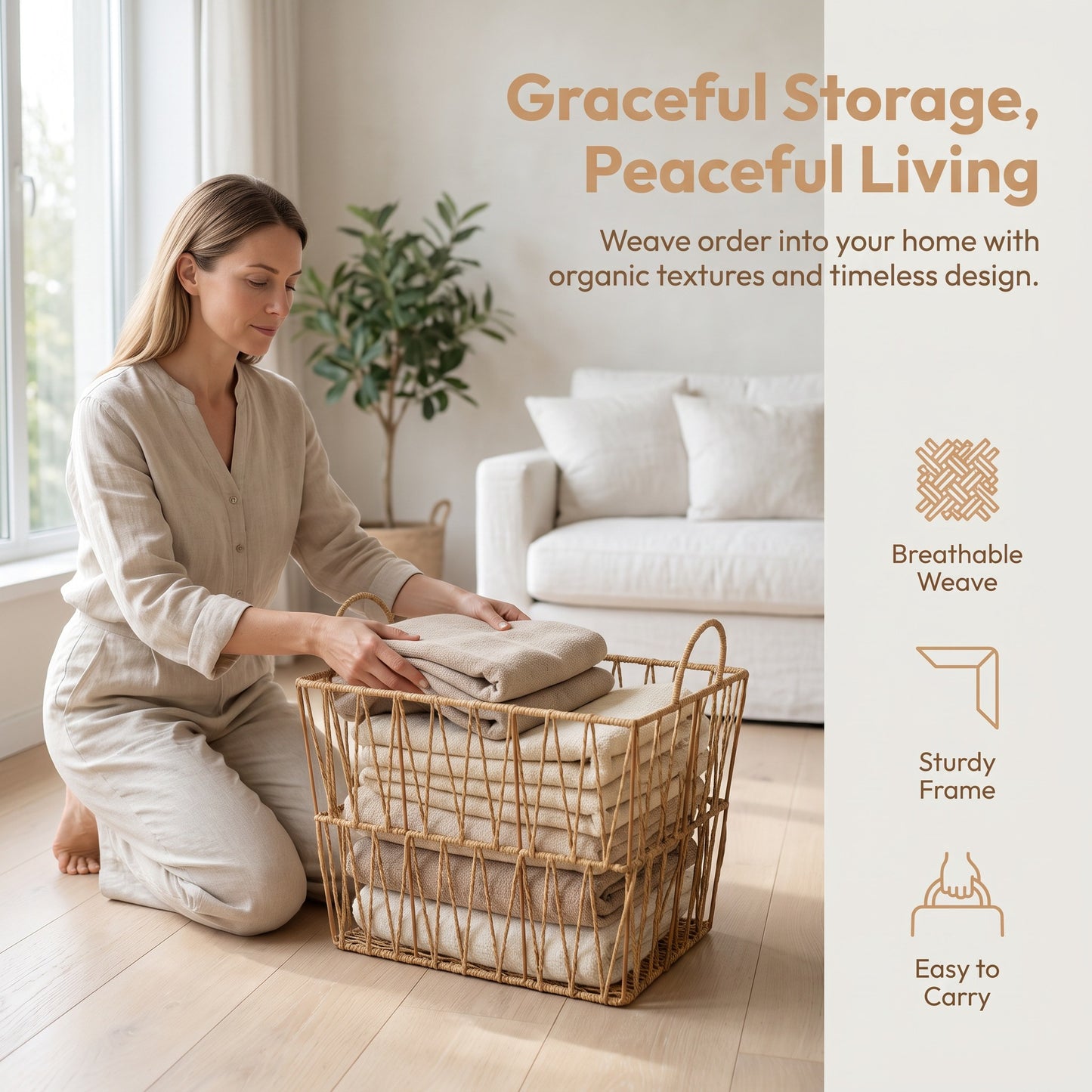 Handcrafted Rope Woven Storage Basket Acalora