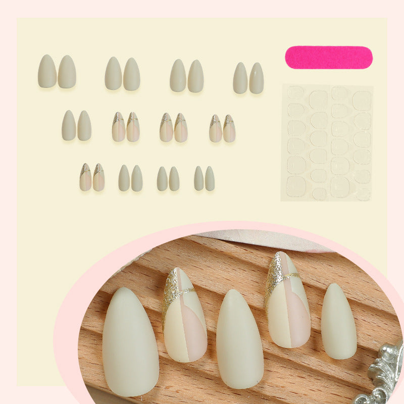 Elegant Press-On Nail Set with Artistic Gold Accents Acalora