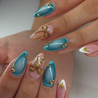 Artistic Stiletto Nail Art Set with Gold Accents Acalora