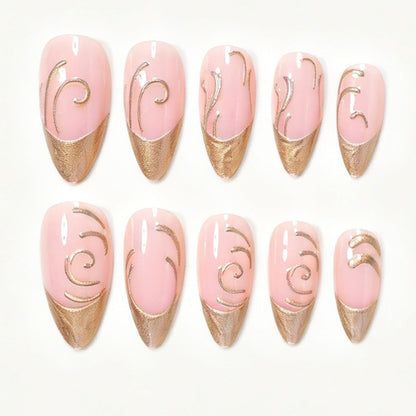 Elegant Gold Accented Press-On Nail Art Acalora