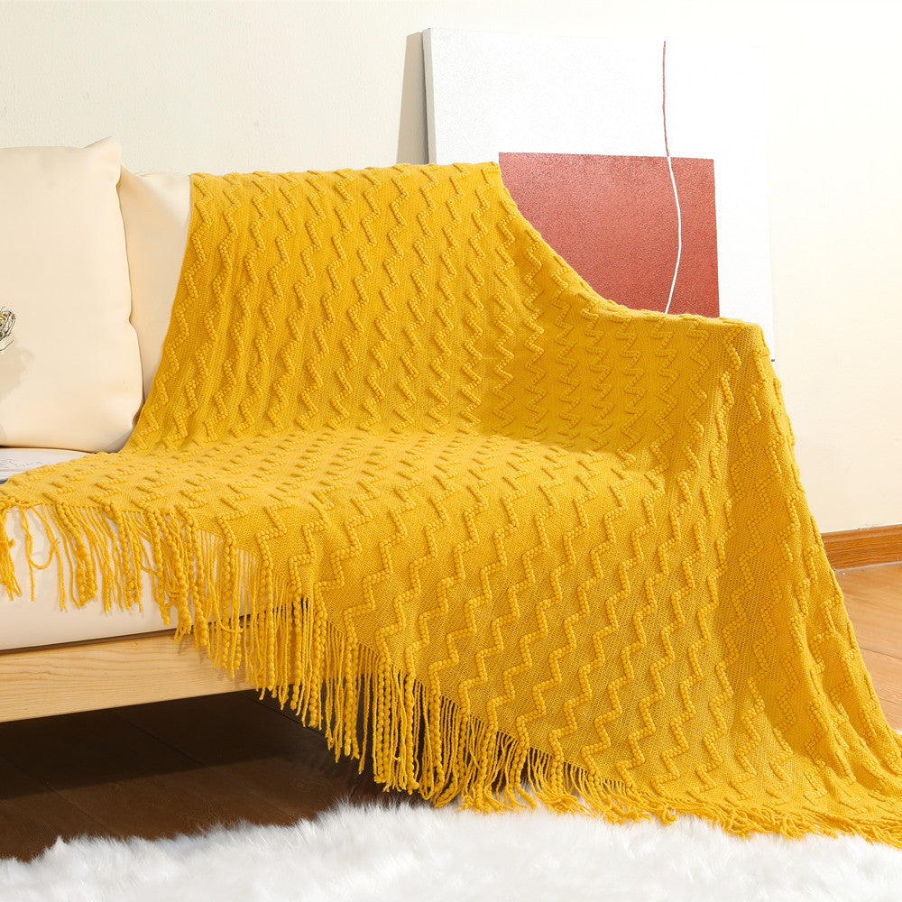 Textured Woven Throw Blanket with Fringe