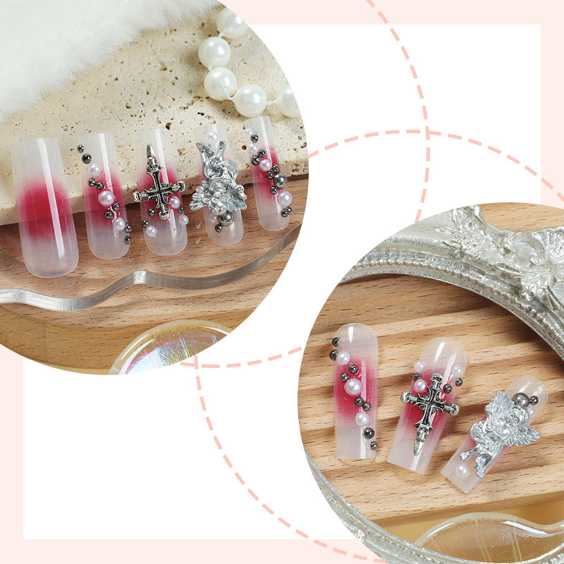Decorative Nail Art Press-On Nails Set with Elegant Gem Accents Acalora