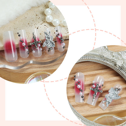 Decorative Nail Art Press-On Nails Set with Elegant Gem Accents Acalora