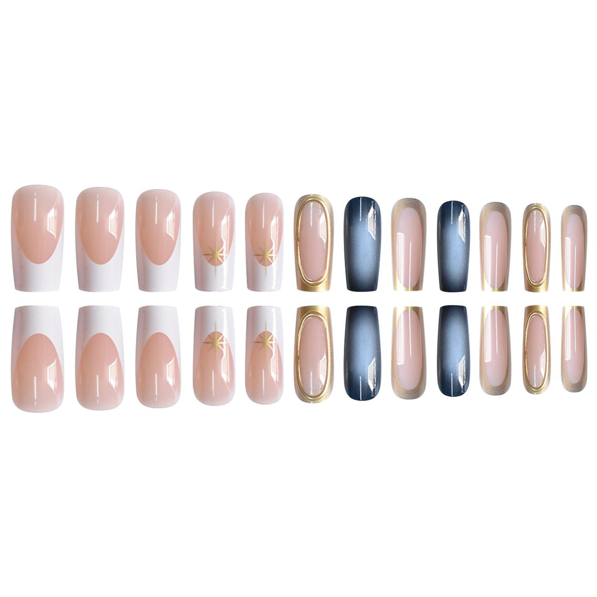 Elegant Ombre Press-On Nail Set with Gold Accents Acalora
