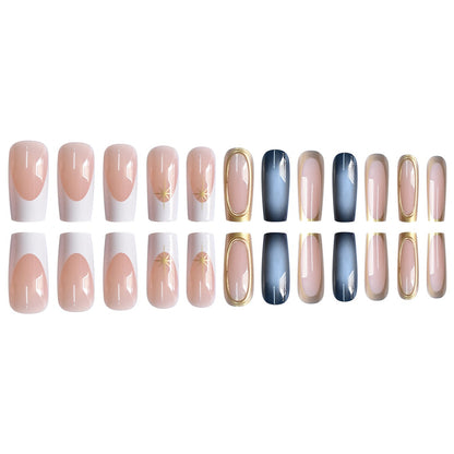 Elegant Ombre Press-On Nail Set with Gold Accents Acalora