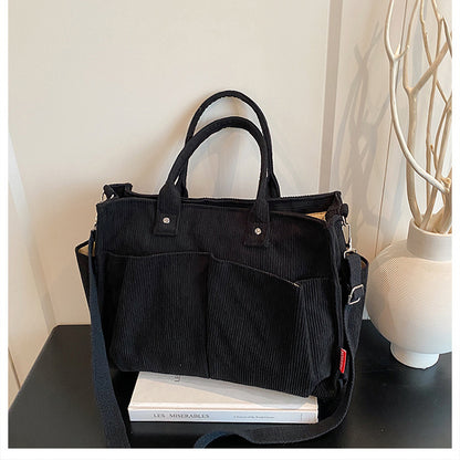 Corduroy Multi-Pocket Tote Bag Acalora