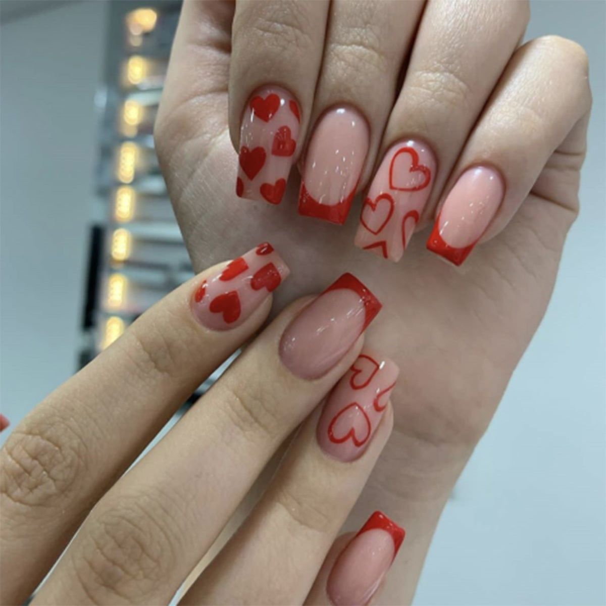 Creative Heart-Themed Press-On Nail Design Acalora