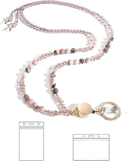 Beaded Lanyard with Retractable ID Holder Acalora