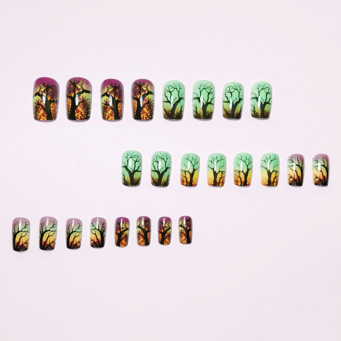 Artistic Ombre Tree-Themed Nail Art Acalora