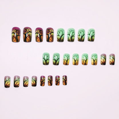 Artistic Ombre Tree-Themed Nail Art Acalora