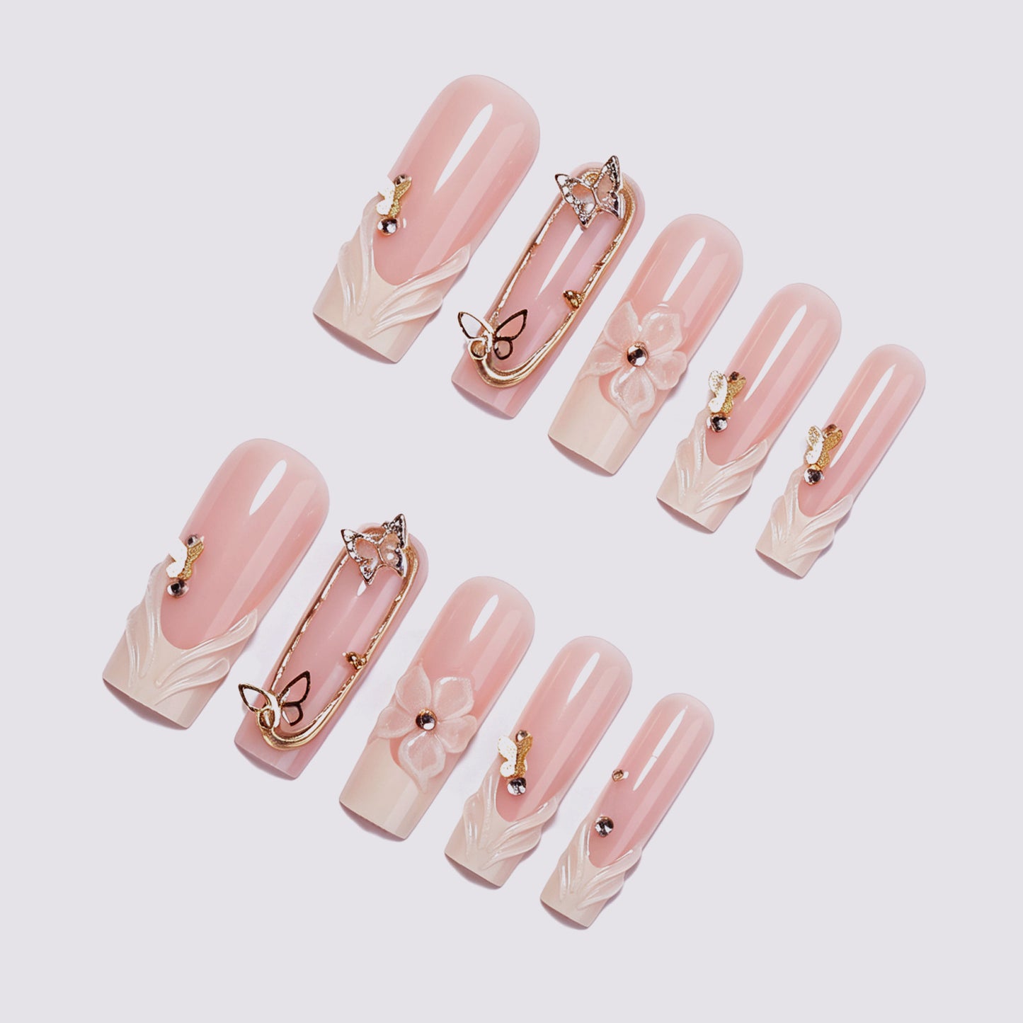 Elegant 3D Floral Press-On Nail Set Acalora