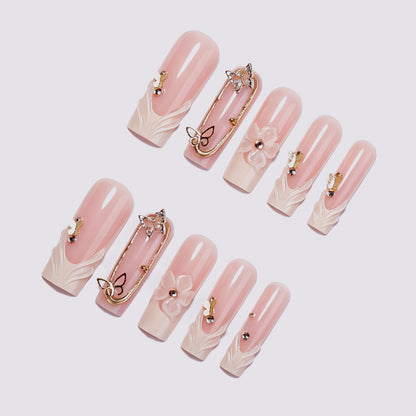 Elegant 3D Floral Press-On Nail Set Acalora