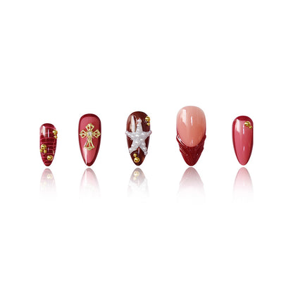 Artistic Stiletto Press-On Nail Art Set with Gemstone Accents Acalora