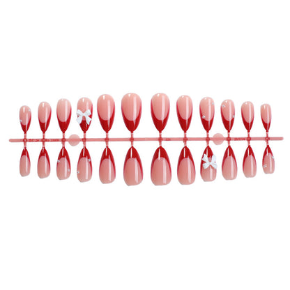 Decorative Press-On Nail Art Set with Elegant Ribbon Accents Acalora
