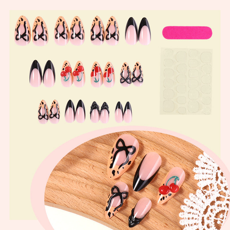 Creative Nail Art Press-On Set with Bow and Cherry Designs Acalora