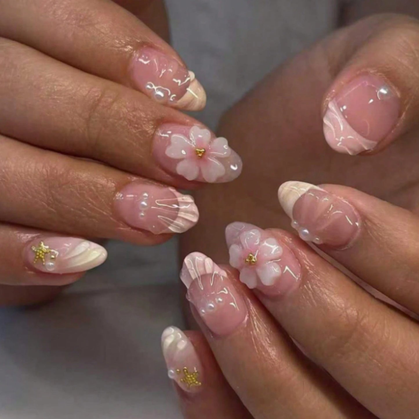 Floral Acrylic Press-On Nails Acalora