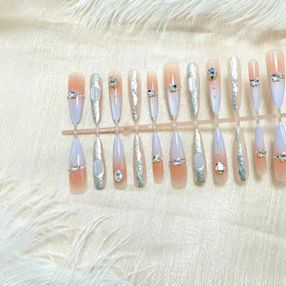 Artificial nails with elegant glitter and crystal accents Acalora