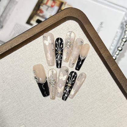 Elegant Butterfly-Inspired Press-On Nail Art Set Acalora