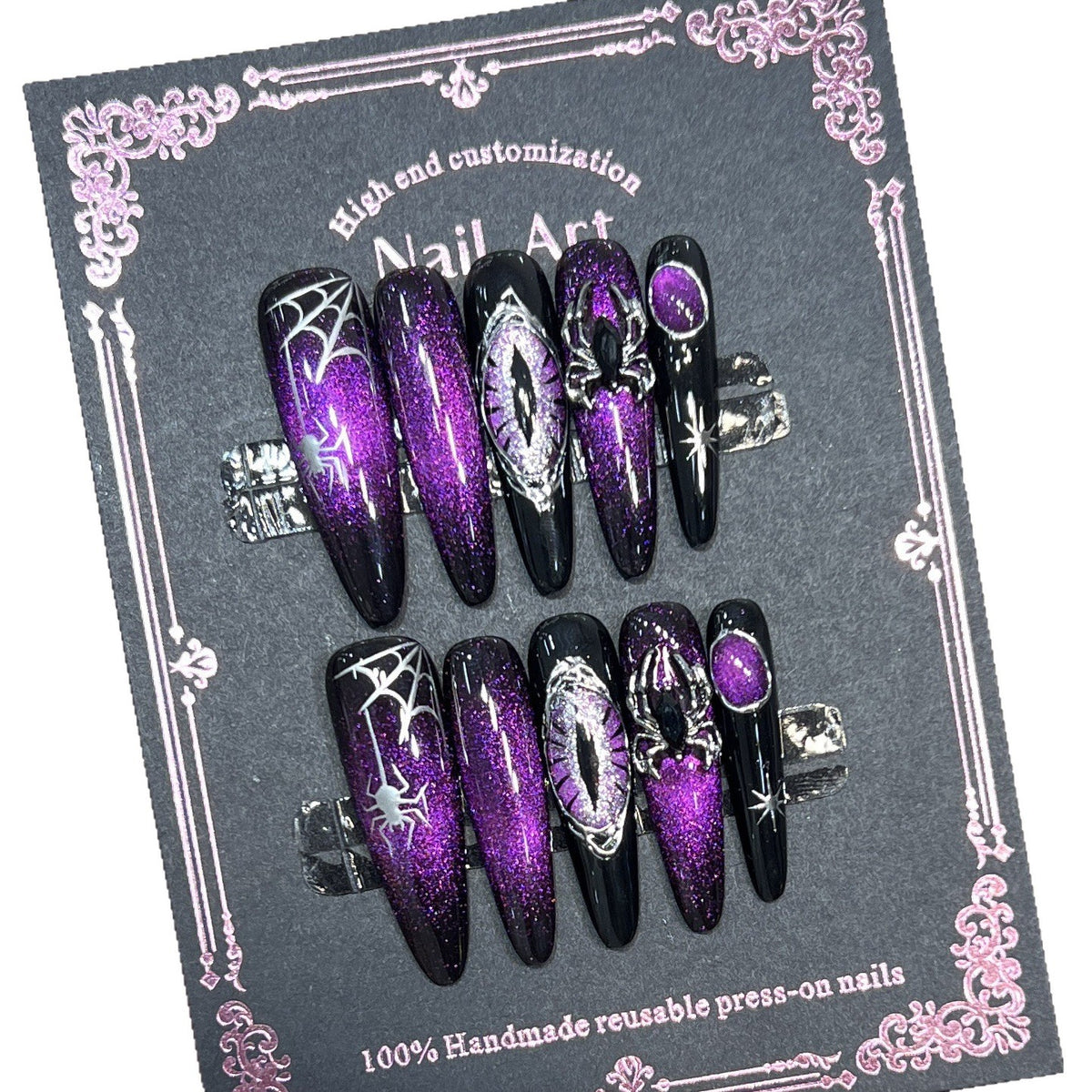 Glamorous Stiletto Press-On Nail Art Set with Celestial Design Acalora