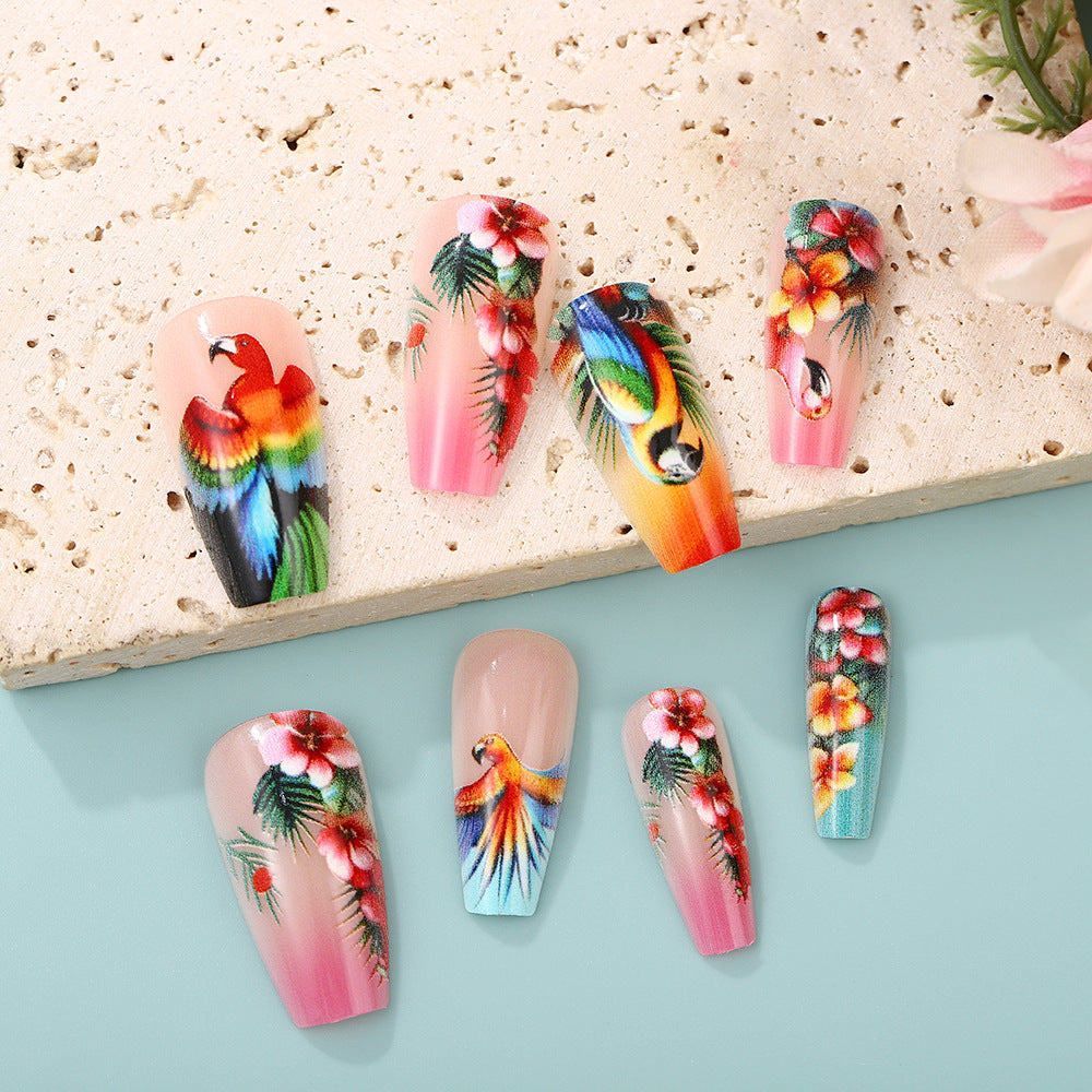Artificial Nails Set with Tropical Bird Design Acalora