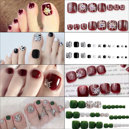 Premium Decorative Pedicure Press-On Nail Set Acalora