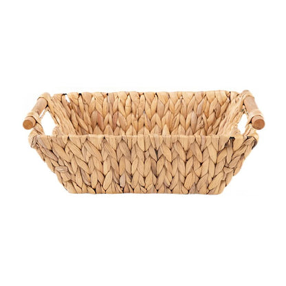 Braided storage basket with wooden handles