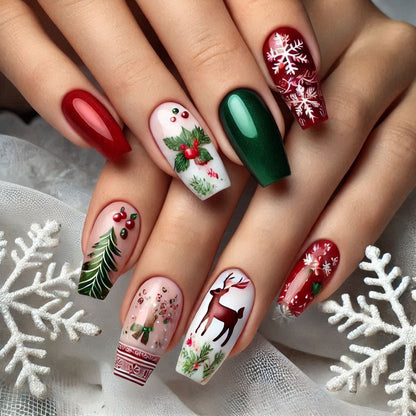 Artificial nails with festive Christmas designs Acalora