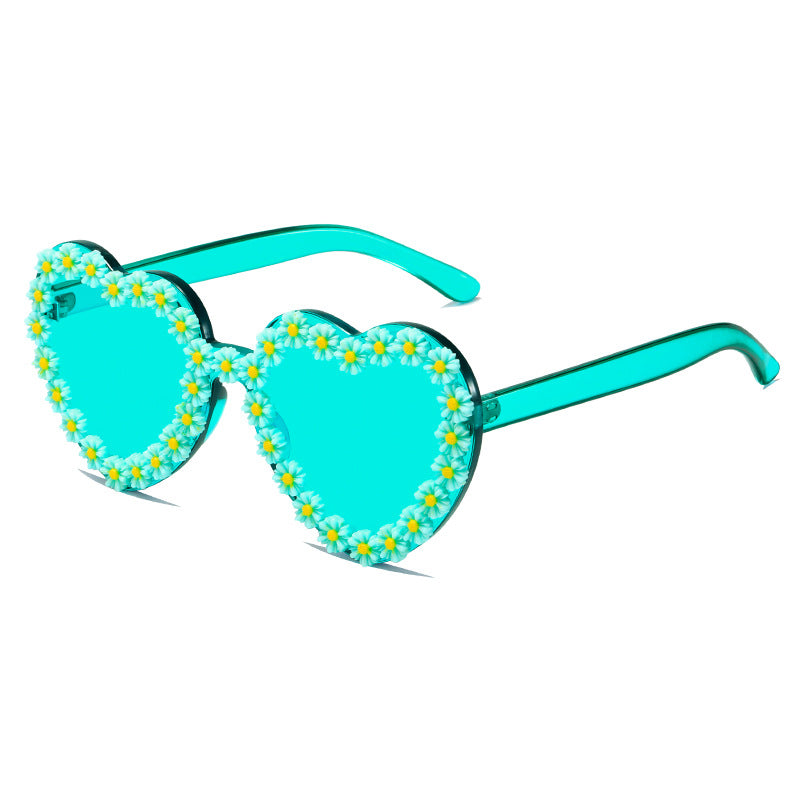 Ladies Love-Shaped Sunglasses with Floral Embellishments Bowlift