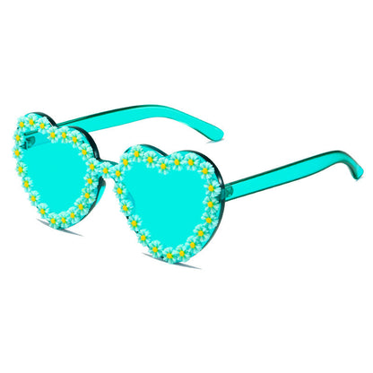 Ladies Love-Shaped Sunglasses with Floral Embellishments Bowlift