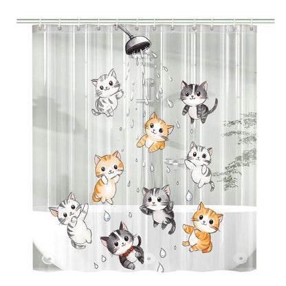 Cute Cartoon Cat-Themed Shower Curtain