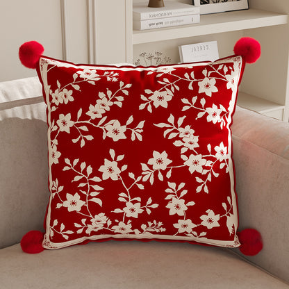 Decorative Floral Pom-Pom Throw Pillow