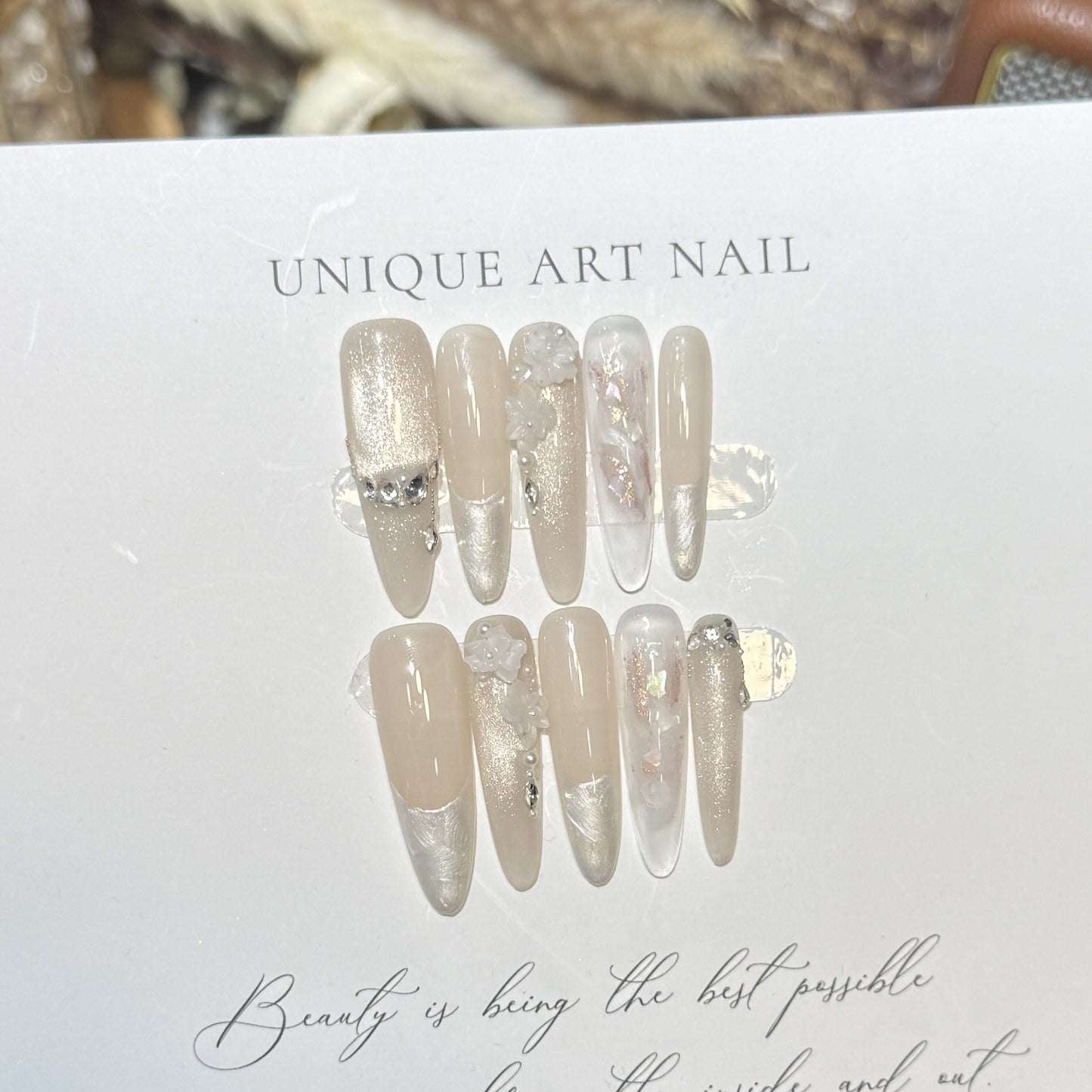 Artistic Long Press-On Nail Set with Elegant Floral Design Acalora